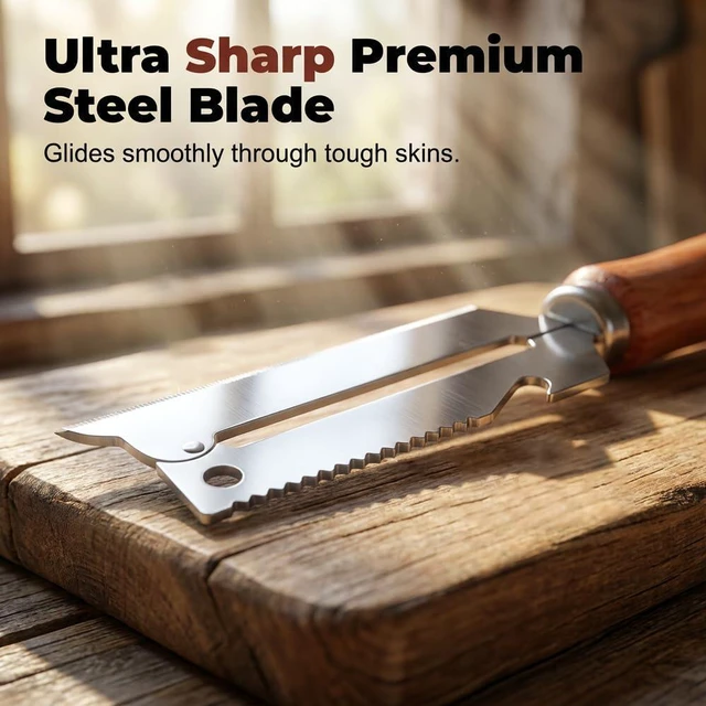 Alt view image 7 of 7 - Multi Function Vegetable Peeler, Stainless Steel Fruit Peeler Knife with Wooden Handle, 3 in 1 Kitchen Peeler for Fruits Vegetables & Scallions (1)