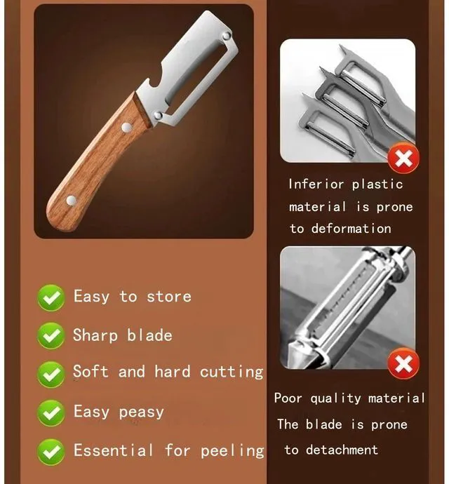 Alt view image 5 of 7 - Premium Vegetable Peeler with Wooden Handle and Bottle Opener,2-in-1 Stainless Steel Multifunctional Kitchen Gadget, Ideal for Apple Potato Carrot Pumpkin Papaya Fruit & Veggie Peeling (1 PCS)