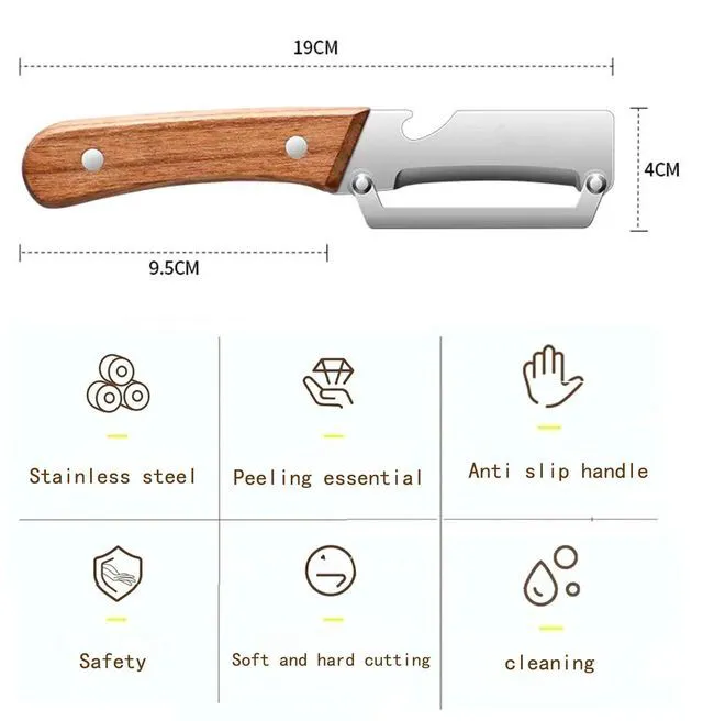 Alt view image 4 of 7 - Premium Vegetable Peeler with Wooden Handle and Bottle Opener,2-in-1 Stainless Steel Multifunctional Kitchen Gadget, Ideal for Apple Potato Carrot Pumpkin Papaya Fruit & Veggie Peeling (1 PCS)