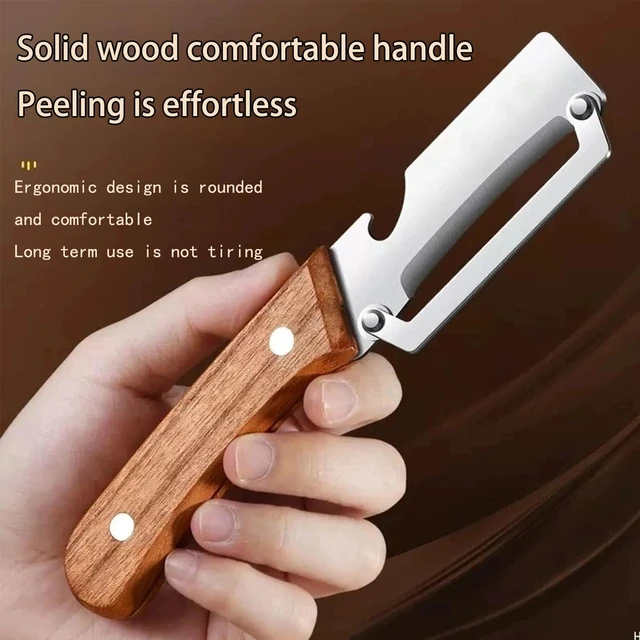 Alt view image 6 of 7 - Premium Vegetable Peeler with Wooden Handle and Bottle Opener,2-in-1 Stainless Steel Multifunctional Kitchen Gadget, Ideal for Apple Potato Carrot Pumpkin Papaya Fruit & Veggie Peeling (1 PCS)