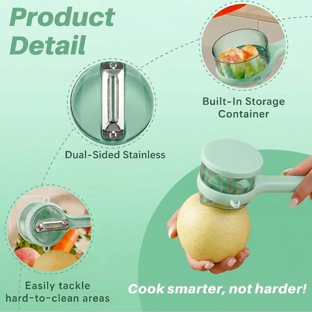 Alt view image 3 of 7 - Fruit Peeler, Vegetable Peeler with Container, 2 PCS Peelers for Kitchen, Efficient Veggie Peeler with Catcher, Orange and Green