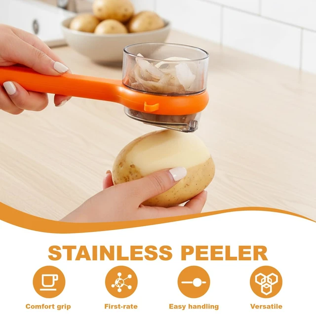 Alt view image 4 of 7 - Fruit Peeler, Vegetable Peeler with Container, 2 PCS Peelers for Kitchen, Efficient Veggie Peeler with Catcher, Orange and Green