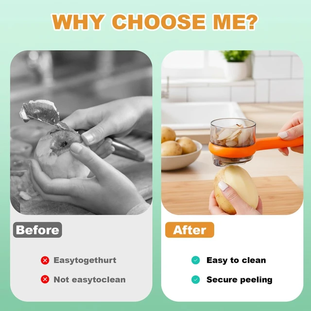 Alt view image 5 of 7 - Fruit Peeler, Vegetable Peeler with Container, 2 PCS Peelers for Kitchen, Efficient Veggie Peeler with Catcher, Orange and Green