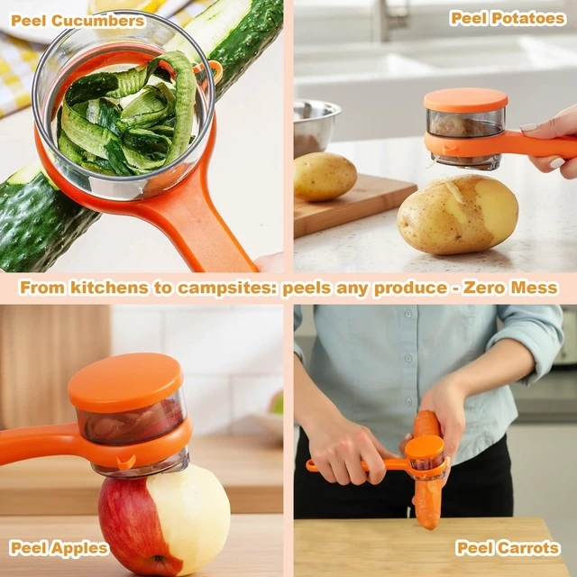 Alt view image 7 of 7 - Fruit Peeler, Vegetable Peeler with Container, 2 PCS Peelers for Kitchen, Efficient Veggie Peeler with Catcher, Orange and Green