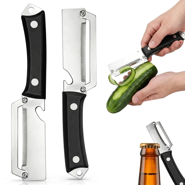 Main image of 2pcs Vegetable Peeler,Stainless Steel Peeler With Plastic Handle And Bottle Opener,Multifunctional Vegetable Peeler,Black Peelers For Kitchen,2-In-1 Kitchen Tools,Suitable For Pumpkin,Papaya,Potato