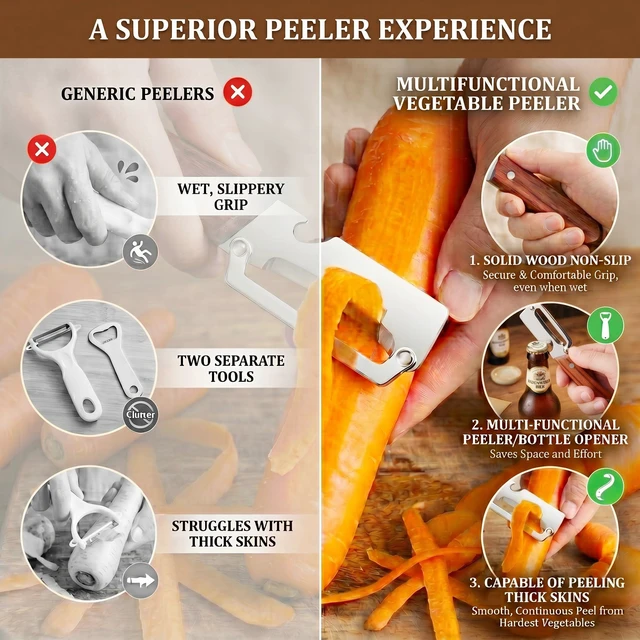 Alt view image 6 of 7 - Multifunctional Vegetable Peeler for Kitchen & Fruit Peeler | Stainless Steel Peeler Knife for Fruit vegetable Apple Potato Carrot Pumpkin Veggie Peeler
