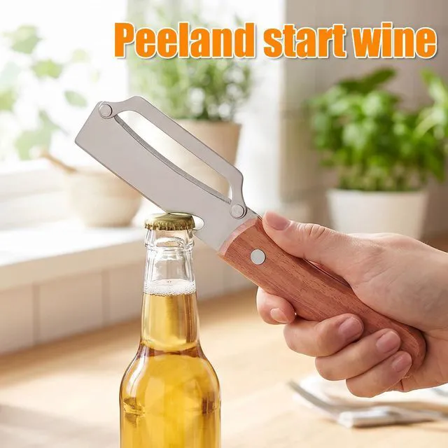 Alt view image 2 of 7 - 2 in 1 Vegetable Peeler, 2 PCS Multi Functional Potato Peelers Stainless Steel Blade Fruit Peeler with Wooden Handle Bottle Opener for Kitchen Mango Kiwi Pineapple Pumpkin Papaya Carrot