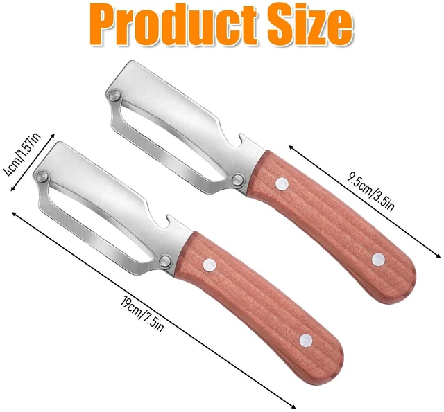 Alt view image 3 of 7 - 2 in 1 Vegetable Peeler, 2 PCS Multi Functional Potato Peelers Stainless Steel Blade Fruit Peeler with Wooden Handle Bottle Opener for Kitchen Mango Kiwi Pineapple Pumpkin Papaya Carrot