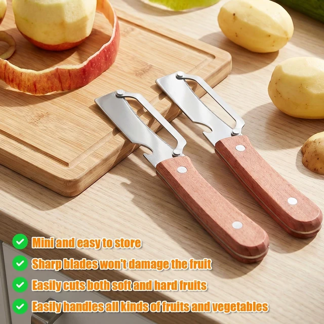 Alt view image 4 of 7 - 2 in 1 Vegetable Peeler, 2 PCS Multi Functional Potato Peelers Stainless Steel Blade Fruit Peeler with Wooden Handle Bottle Opener for Kitchen Mango Kiwi Pineapple Pumpkin Papaya Carrot