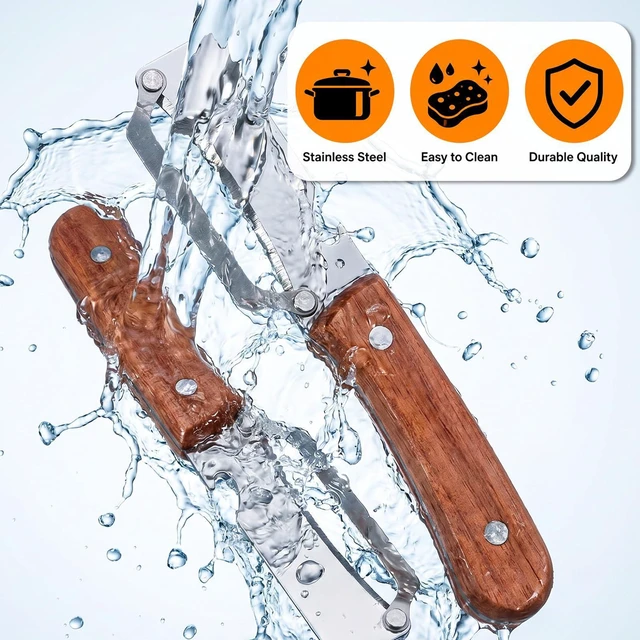 Alt view image 5 of 7 - 2 in 1 Vegetable Peeler, 2 PCS Multi Functional Potato Peelers Stainless Steel Blade Fruit Peeler with Wooden Handle Bottle Opener for Kitchen Mango Kiwi Pineapple Pumpkin Papaya Carrot