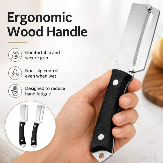 Alt view image 3 of 6 - 2pcs Multifunctional Vegetable Peeler,Multi Functional Vegetable Peeler,Peelers For Kitchen,Peeler Knife,Stainless Steel,Ergonomic Non-Slip Design,For Apple Potato,Pumpkin(Black)