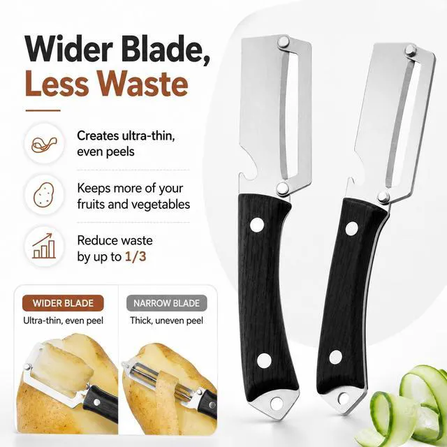 Alt view image 4 of 6 - 2pcs Multifunctional Vegetable Peeler,Multi Functional Vegetable Peeler,Peelers For Kitchen,Peeler Knife,Stainless Steel,Ergonomic Non-Slip Design,For Apple Potato,Pumpkin(Black)