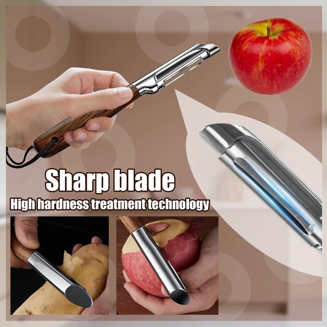 Alt view image 3 of 6 - I Shaped Vegetable Peeler, Rosewood Handle Stainless Steel Potato Peeler, Premium Fruit & Veggie Peelers for Kitchen, Rotary Blade Apple Peeler, Ergonomic Non-Slip Design