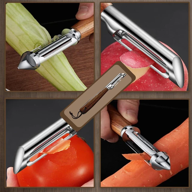 Alt view image 5 of 6 - I Shaped Vegetable Peeler, Rosewood Handle Stainless Steel Potato Peeler, Premium Fruit & Veggie Peelers for Kitchen, Rotary Blade Apple Peeler, Ergonomic Non-Slip Design