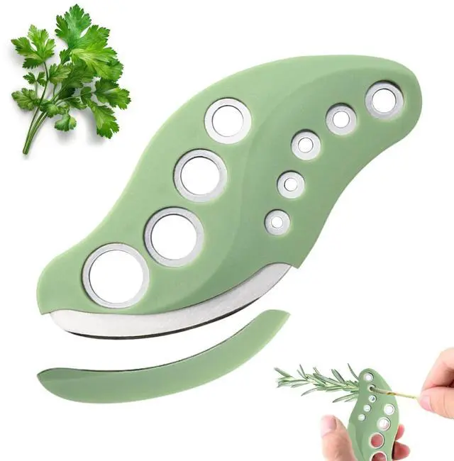 Main image of Herb Stripper Tool 9 Holes Stainless Steel Leaf Stripping Tool with Cutter, Metal Herb Peeler for Kale, Thyme, Basil, Rosemary, Durable Kitchen Gadget, Dishwasher Safe