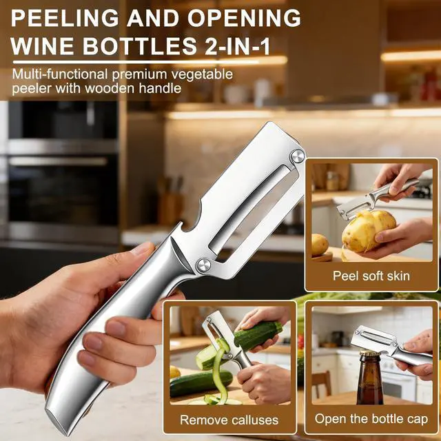 Alt view image 2 of 7 - 2-Pack Multi-Functional Vegetable Peeler for Kitchen,2-In-1 Stainless Steel Kitchen Tool for,stainless steel sharp blade with bottle opener,Suitable for fruits and vegetables