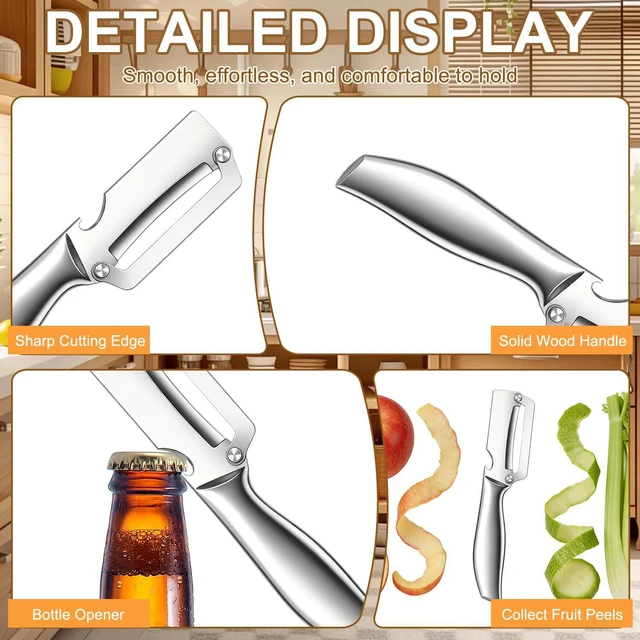 Alt view image 3 of 7 - 2-Pack Multi-Functional Vegetable Peeler for Kitchen,2-In-1 Stainless Steel Kitchen Tool for,stainless steel sharp blade with bottle opener,Suitable for fruits and vegetables