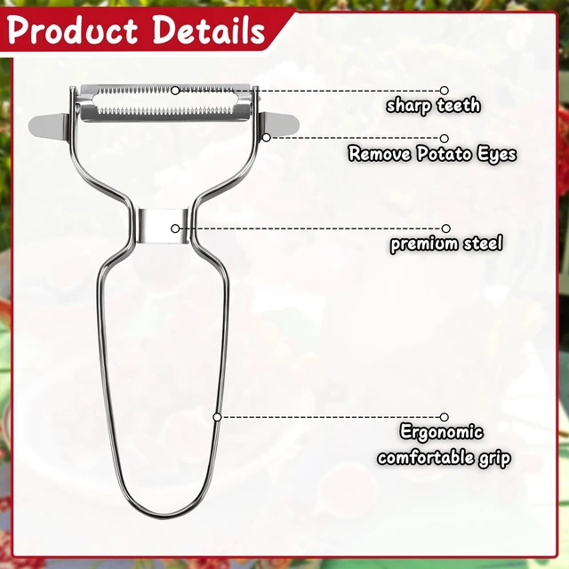 Alt view image 3 of 7 - Stainless Steel Vegetable Y Peeler, Easy Grip Y Peeler | Sharp Potato Peeler for Kitchen, wide peeler for Carrot, Apple, Cucumber, Dishwasher Safe
