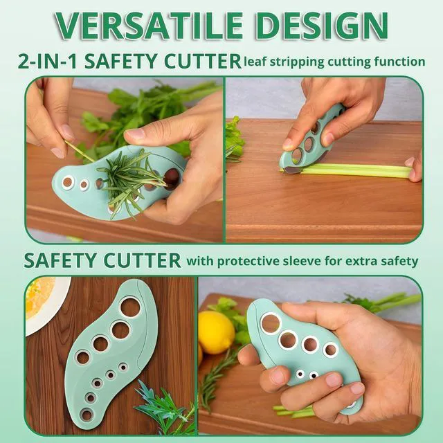 Alt view image 3 of 6 - Herb Stripper Tool 9 Holes Stainless Steel Leaf Stripping Tool with Cutter, Metal Herb Peeler for Kale, Thyme, Basil, Rosemary, Durable Kitchen Gadget, Dishwasher Safe