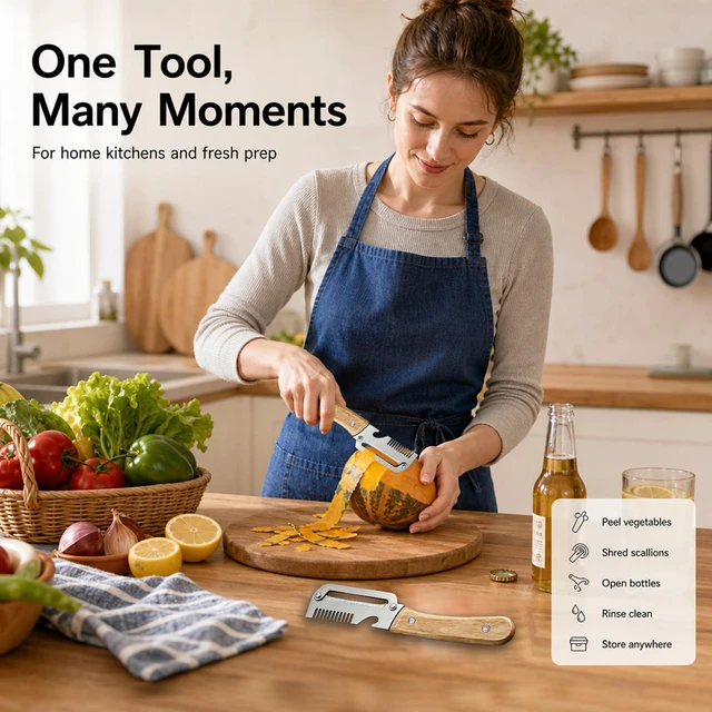 Alt view image 6 of 6 - 2 Pcs Multifunctional Vegetable Peeler With Bottle Opener For Fruit | 3 In 1 Non-Slip Peelers For Kitchen ,Peeling,Bottle Opening And Shredding ,Ultra-Sharp Stainless Steel Blade