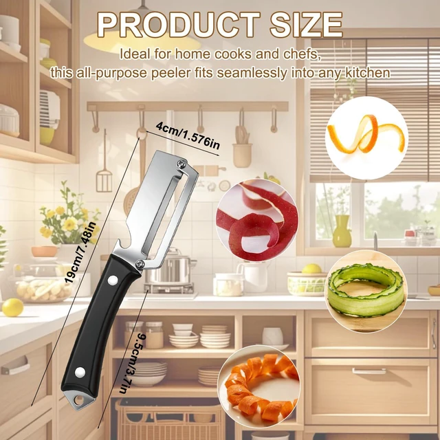 Alt view image 5 of 7 - 2PCS Premium Vegetable Peeler with Wooden Handle and Bottle Opener, 2026 New Multifunctional 2-in-1 Stainless Steel Kitchen Tool, Contour-Flow for Camping Apple Potato Pumpkin Papaya Peeling (Mix)