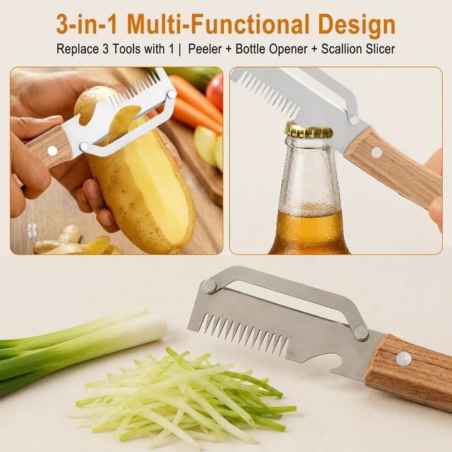 Alt view image 2 of 7 - 3 Pcs Multifunctional Vegetable Peeler, 3-in-1 Stainless Steel Peeler for Kitchen, Fruit Vegetable Julienne Shredder Tool and Bottle Opener, Easy to Hold