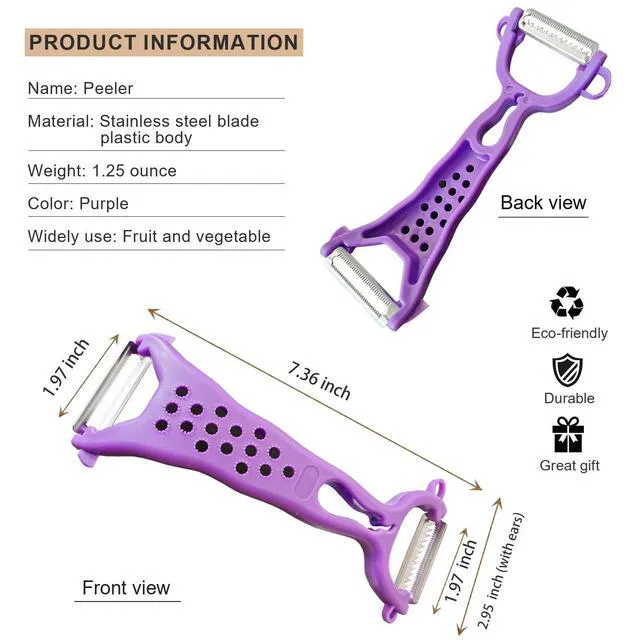 Alt view image 4 of 7 - Multi Fruit Vegetable Peeler & Grater, Double Serrated Stainless Steel BladePeeler and Grater Function), Sharp Blade for Cucumbers,Carrot, Apples, Potato Eye Remover. Grinding of Garlic and Ginger
