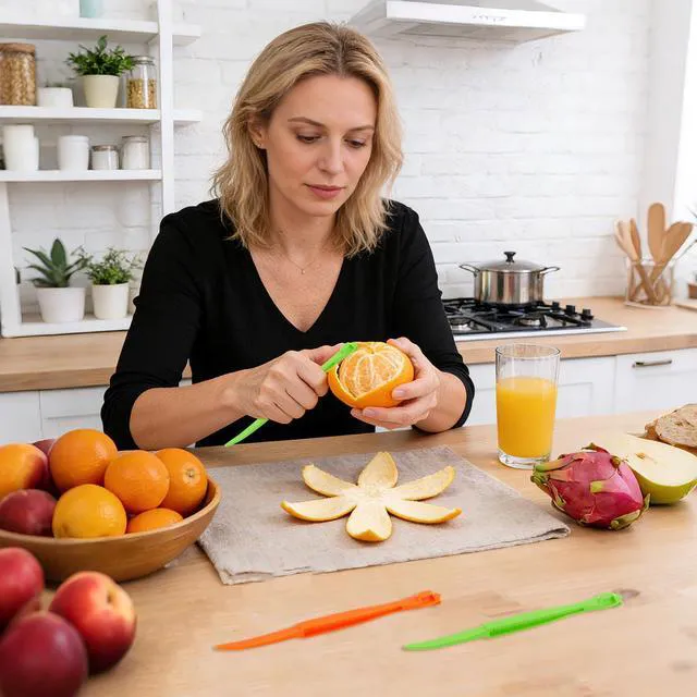 Alt view image 6 of 7 - 6pcs Orange Peeler Tools, Plastic Citrus Peel Cutter Lemon Opener Vegetable Slicer Easy Fruit & Vegetable Remover & Cutter with Long Handle Kitchen Gadgets Accessories (Green + Orange)