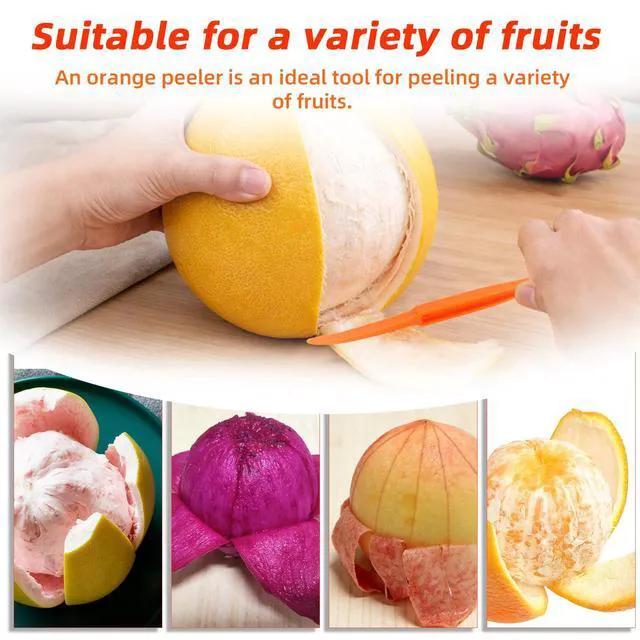 Alt view image 7 of 7 - 6pcs Orange Peeler Tools, Plastic Citrus Peel Cutter Lemon Opener Vegetable Slicer Easy Fruit & Vegetable Remover & Cutter with Long Handle Kitchen Gadgets Accessories (Green + Orange)