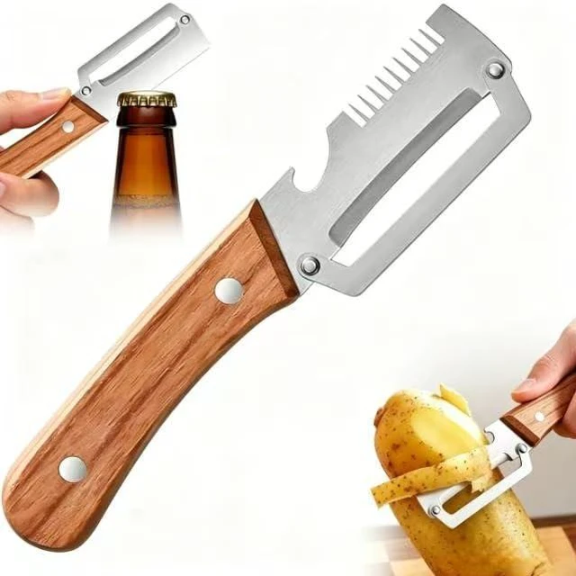 Main image of Multifunctional Vegetable Peeler, 3-in-1 Peelers For Kitchen with Bottle Opener, Sharp Stainless Steel Swivel Blade, Wooden Handle, For Vegetables or Fruits that Need to Be Peeled (3)1PCS
