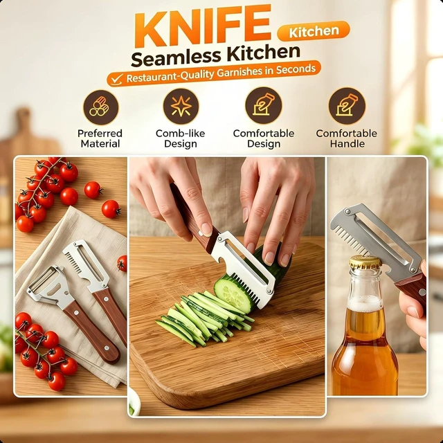 Alt view image 6 of 6 - Multifunctional Vegetable Peeler, 3-in-1 Peelers For Kitchen with Bottle Opener, Sharp Stainless Steel Swivel Blade, Wooden Handle, For Vegetables or Fruits that Need to Be Peeled (3)1PCS