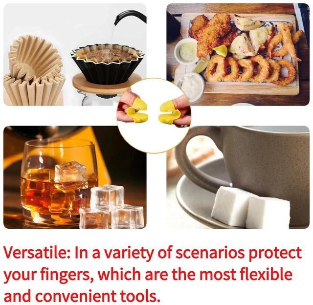Alt view image 3 of 6 - 1 Pair Mini Silicone Finger Oven Mitts Heat Cold Dirty Hurt Resistant, Versatile Little Tool such as Pot Holders, Finger Food Tongs, Coffee Filter Separators Clips (Yellow)