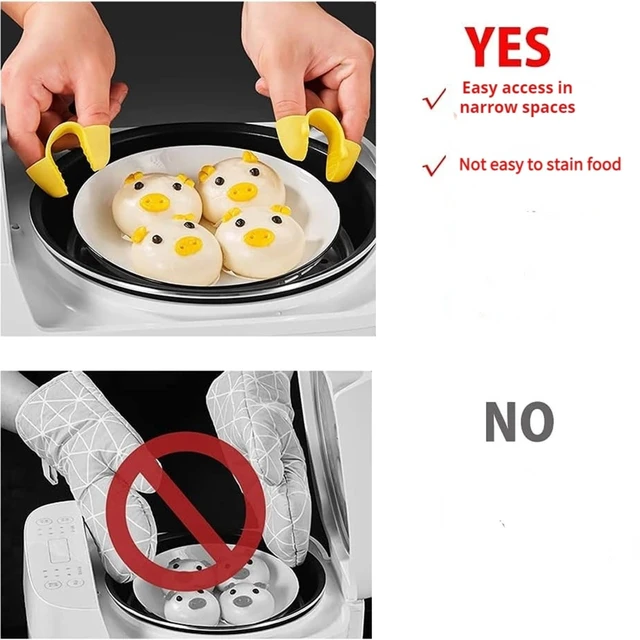 Alt view image 2 of 6 - 1 Pair Mini Silicone Finger Oven Mitts Heat Cold Dirty Hurt Resistant, Versatile Little Tool such as Pot Holders, Finger Food Tongs, Coffee Filter Separators Clips (Yellow)