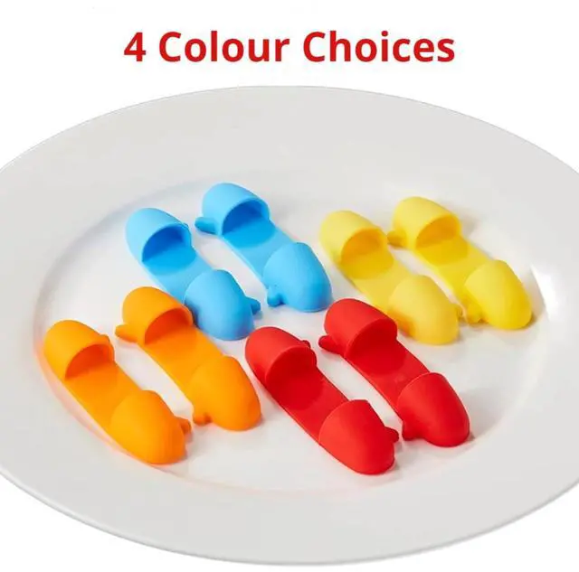Alt view image 6 of 6 - 1 Pair Mini Silicone Finger Oven Mitts Heat Cold Dirty Hurt Resistant, Versatile Little Tool such as Pot Holders, Finger Food Tongs, Coffee Filter Separators Clips (Yellow)