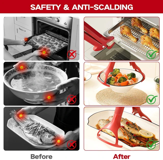 Alt view image 5 of 7 - 2-in-1 Hot Plate Gripper, 2-in-1 Anti-Scalding Hot Plate Gripper, Multi-Purpose Anti-Scalding Hot Bowl Dish Plate Grippers Clips, Anti-Scalding Bowl Holder for Air Fryer & Steaming Use