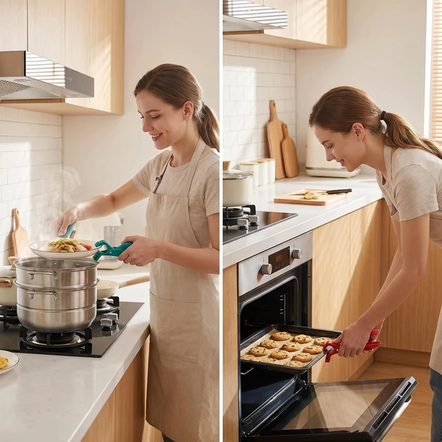 Alt view image 6 of 7 - 4PCS Multi-Function Silicone Anti-Scald Bowl Clips Non-Slip Hot Dish Gripper Tongs, Plate Clamp Holder for Kitchen, Cooking, Mixing, Pouring, and Serving