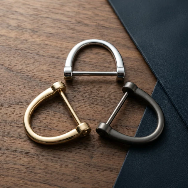 Alt view image 5 of 6 - D Shape Key Ring with Screw Shackle, 3 Pairs, 3 Colors | Black Silver Gold, For Car Key, Leather Craft, Purse Keychain Ring, Horseshoe Shape