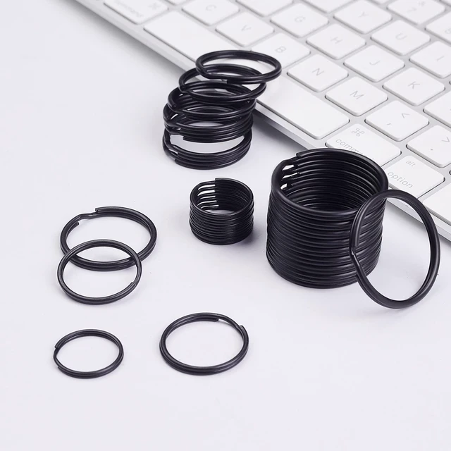 Alt view image 4 of 7 - 40 Pack Black Key Ring Keychain Assorted in 4 Sizes Metal Round Split Key Chains Rings for Home Car Dog Tag Office Lanyards Keys Attachment