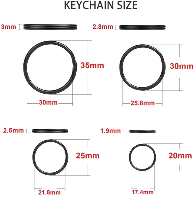 Alt view image 2 of 7 - 40 Pack Black Key Ring Keychain Assorted in 4 Sizes Metal Round Split Key Chains Rings for Home Car Dog Tag Office Lanyards Keys Attachment