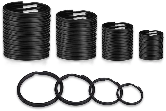 Main image of 40 Pack Black Key Ring Keychain Assorted in 4 Sizes Metal Round Split Key Chains Rings for Home Car Dog Tag Office Lanyards Keys Attachment
