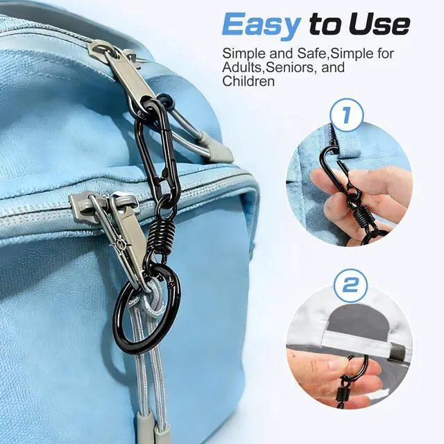 Alt view image 3 of 7 - Zipper Clips Anti Theft Double Opening Small Zinc Alloy Carabiner Clips, Europe Travel Safety for Women, Easy to Use Suitable for Crossbody Bag, Backpack & Luggage, 4pack