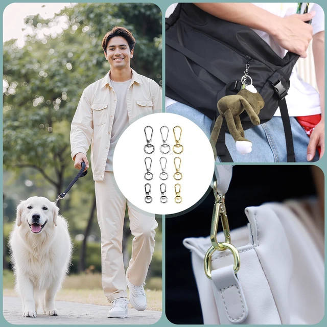 Alt view image 7 of 7 - 12pcs Swivel Push Gate Snap Hooks Clasps for DIY Crafts Keychain Clip Purse Handbag Making Accessories (Silver,Small(32mm))