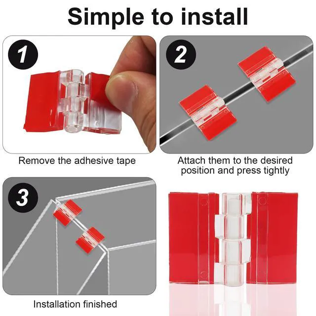 Alt view image 4 of 5 - Acrylic Hinges, 35x25mm, 12Pcs, Clear Plastic | Self-Adhesive, Transparent Piano Hinges, For Cabinet, Drawer, Display Stand, DIY Projects
