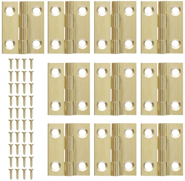 Main image of Brass Mini Hinges, 10 Pack, 1 Inch | Folding Butt, Gold Cabinet Hinges, For Wooden Box/Drawer Door, For Jewelry Box/Wooden Case/Furniture