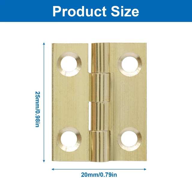 Alt view image 2 of 5 - Brass Mini Hinges, 10 Pack, 1 Inch | Folding Butt, Gold Cabinet Hinges, For Wooden Box/Drawer Door, For Jewelry Box/Wooden Case/Furniture