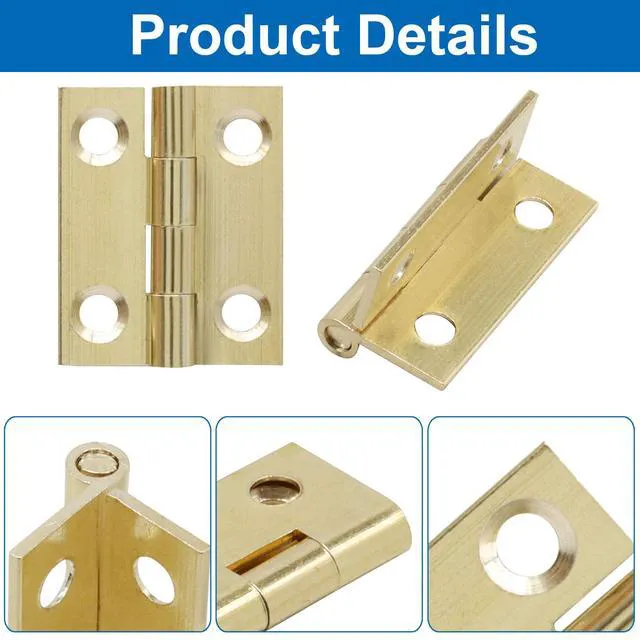 Alt view image 3 of 5 - Brass Mini Hinges, 10 Pack, 1 Inch | Folding Butt, Gold Cabinet Hinges, For Wooden Box/Drawer Door, For Jewelry Box/Wooden Case/Furniture