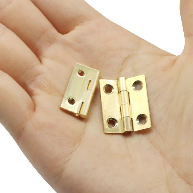 Alt view image 4 of 5 - Brass Mini Hinges, 10 Pack, 1 Inch | Folding Butt, Gold Cabinet Hinges, For Wooden Box/Drawer Door, For Jewelry Box/Wooden Case/Furniture