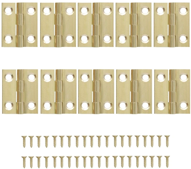 Alt view image 5 of 5 - Brass Mini Hinges, 10 Pack, 1 Inch | Folding Butt, Gold Cabinet Hinges, For Wooden Box/Drawer Door, For Jewelry Box/Wooden Case/Furniture