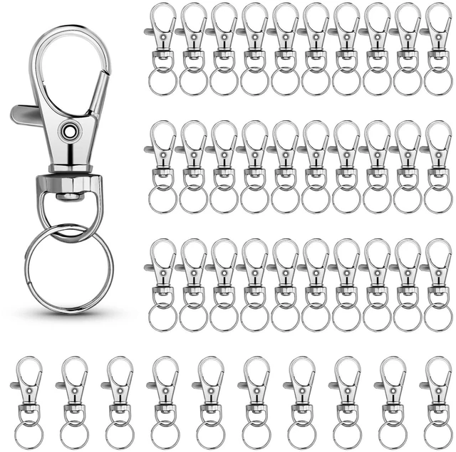 Main image of 40 Sets of Mini Swivel Snap Hooks with Key Rings, Zinc Alloy, Includes Lobster Claw Clasps for DIY Crafts, Jewelry Making, Keychains, and Accessories, Silver Finish, 4.7 cm in Length