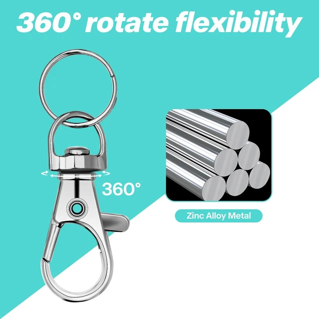 Alt view image 2 of 6 - 40 Sets of Mini Swivel Snap Hooks with Key Rings, Zinc Alloy, Includes Lobster Claw Clasps for DIY Crafts, Jewelry Making, Keychains, and Accessories, Silver Finish, 4.7 cm in Length